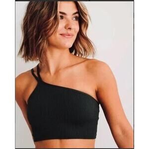 Aerie Lime Green Ribbed Seamless One Shoulder Longline Bralette Brami Size Small